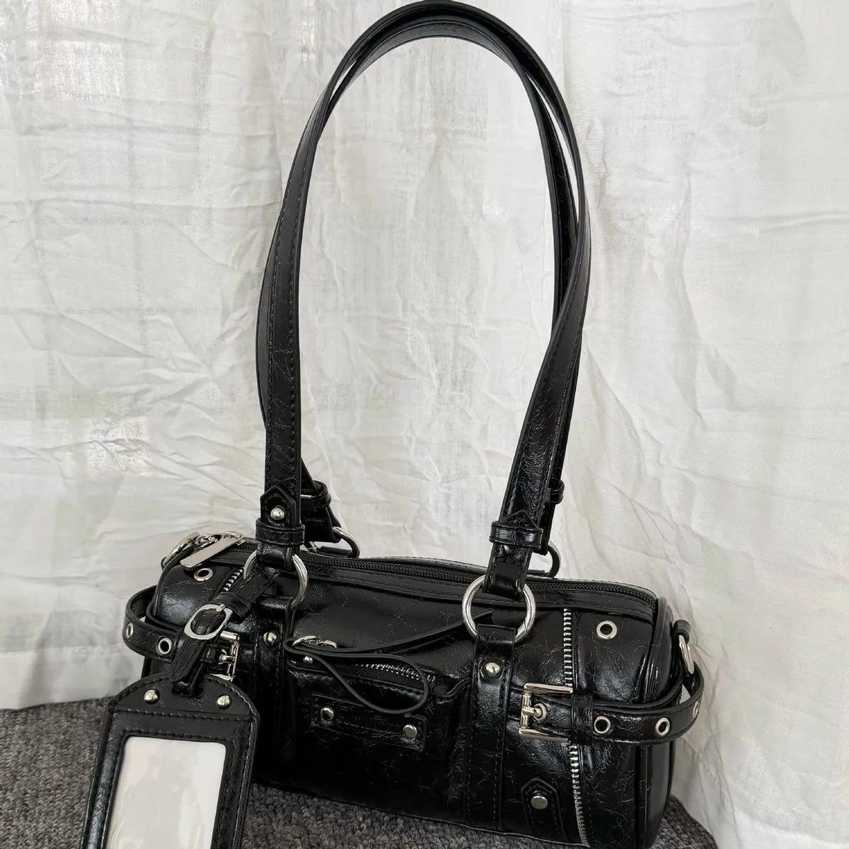Women Fashion Casual Solid Color Motorcycle Shoulder Bag