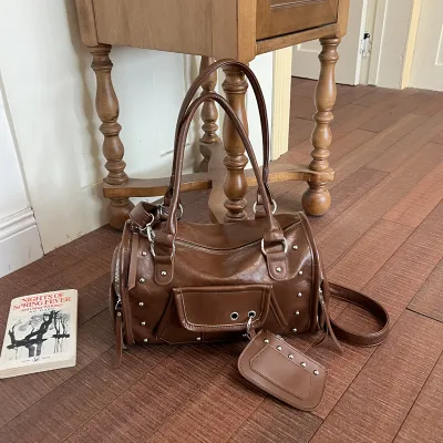Women Fashion Casual Autumn And Winter Retro Solid Color Shoulder Bag