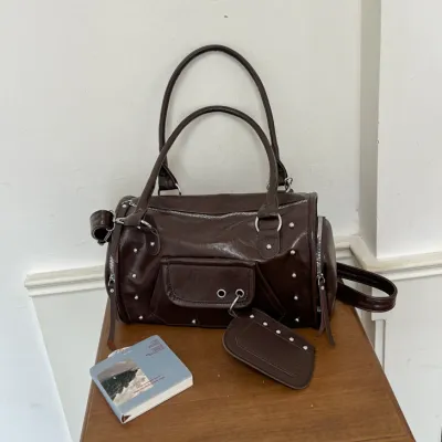 Women Fashion Casual Autumn And Winter Retro Solid Color Shoulder Bag