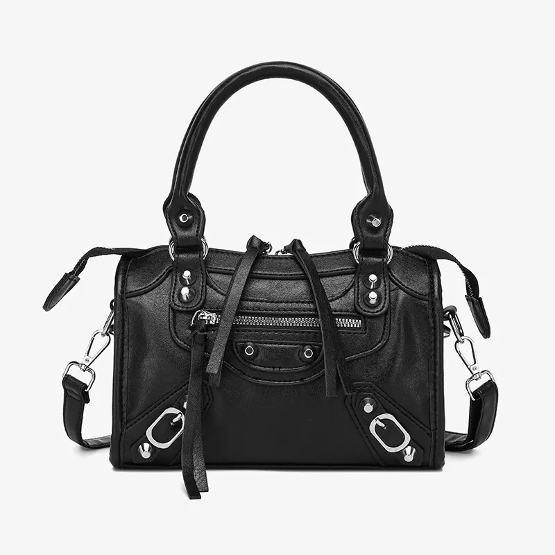 Women Fashion Casual Solid Color Rivet Large Capacity Portable Handbag