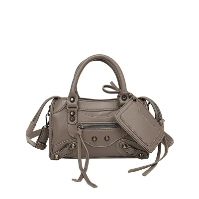 Women Fashion Casual Retro Solid Color Rivet Pillow Handbag