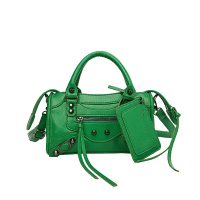 Women Fashion Casual Retro Solid Color Rivet Pillow Handbag