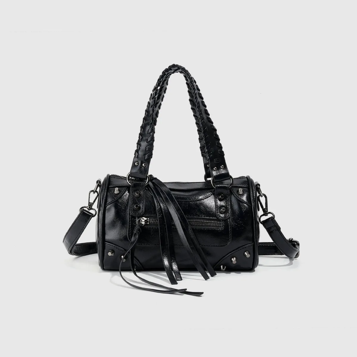 Women Fashion Casual Solid Color Rivet Pillow Handbag