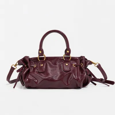 Women Fashion Punk Style Solid Color Rivet Oil Wax Leather Handbag
