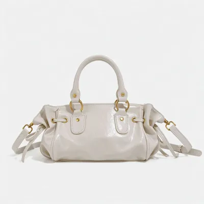 Women Fashion Punk Style Solid Color Rivet Oil Wax Leather Handbag