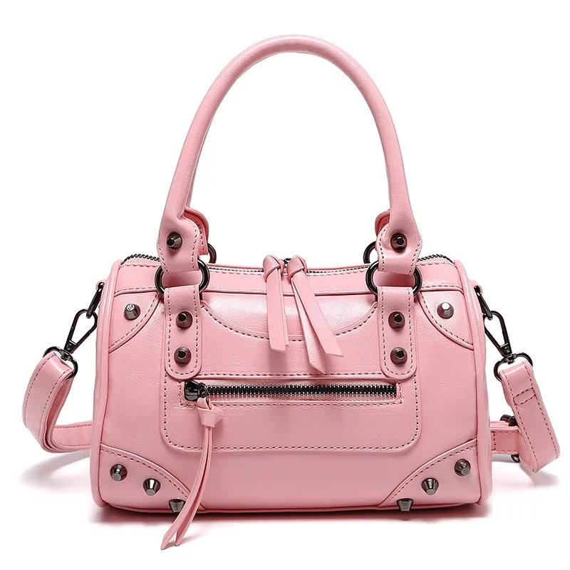 Women Fashion Casual Solid Color Velvet Rivet Pillow Handbag