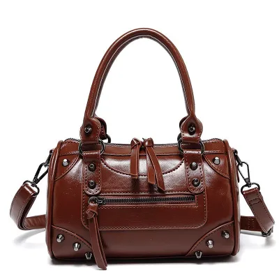 Women Fashion Casual Solid Color Rivet Pillow Handbag