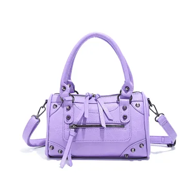 Women Fashion Casual Solid Color Rivet Pillow Handbag