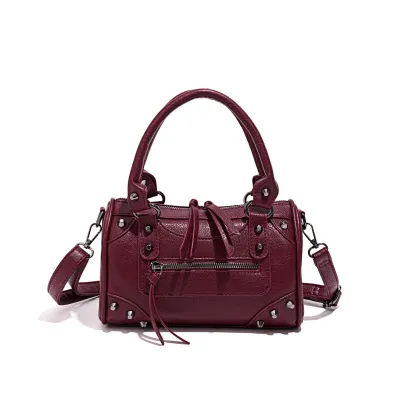 Women Fashion Casual Solid Color Rivet Pillow Handbag