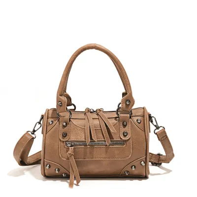 Women Fashion Casual Solid Color Rivet Pillow Handbag