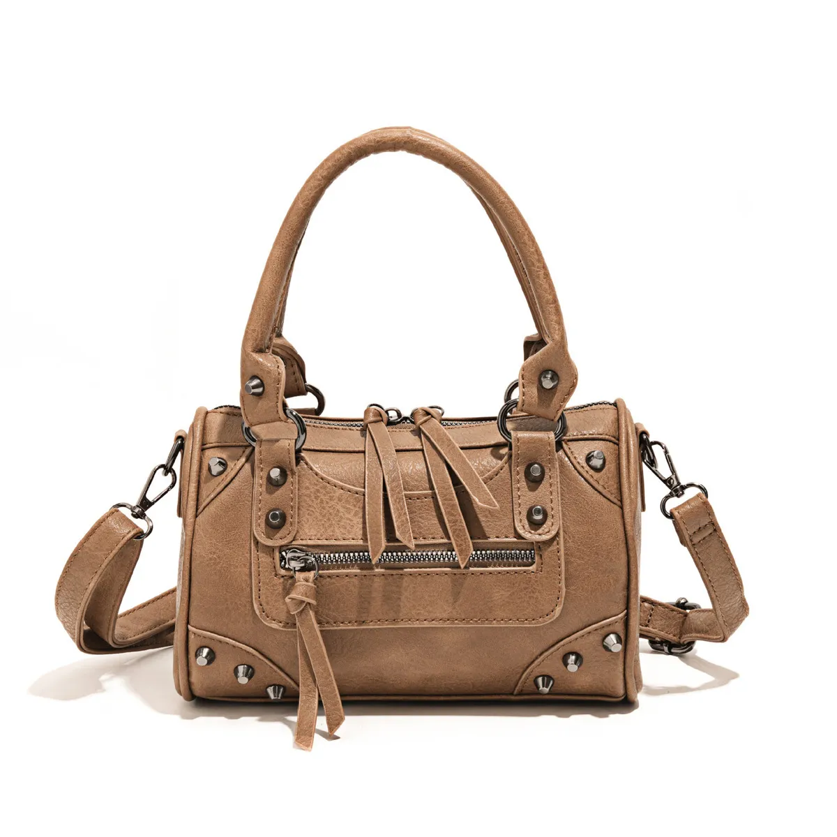 Women Fashion Casual Solid Color Rivet Pillow Handbag