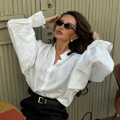 Women'S Fashion Casual Solid Color Simple Long Sleeve Loose Blouse
