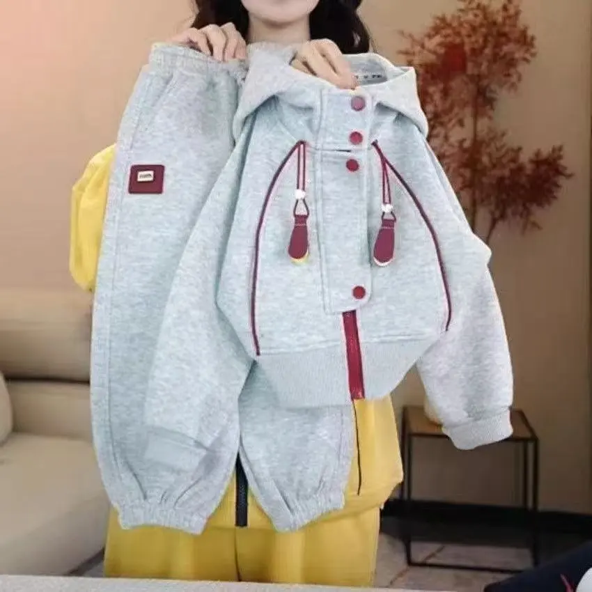 Kids Boys And Girls Fashion Casual Spring And Autumn Long-Sleeve Zipper Hoodies Pants Two-Piece Set