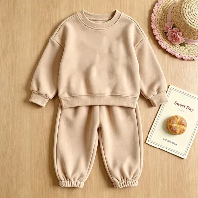 Kids Boys And Girls Fashion Casual Autumn Solid Color Long-Sleeve Sweatshirt Loose Pants Two-Piece Set