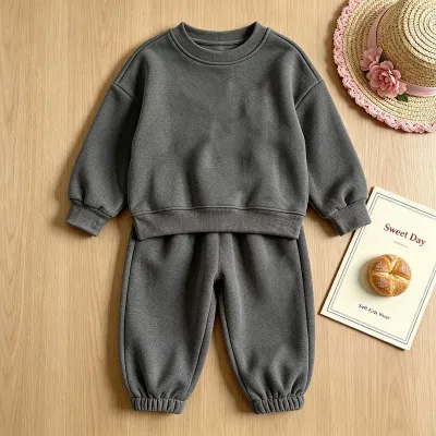 Kids Boys And Girls Fashion Casual Autumn Solid Color Long-Sleeve Sweatshirt Loose Pants Two-Piece Set
