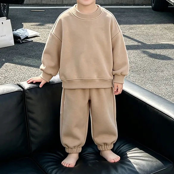 Kids Boys And Girls Fashion Casual Autumn Solid Color Long-Sleeve Sweatshirt Loose Pants Two-Piece Set