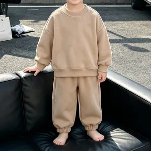 Kids Boys And Girls Fashion Casual Autumn Solid Color Long-Sleeve Sweatshirt Loose Pants Two-Piece Set