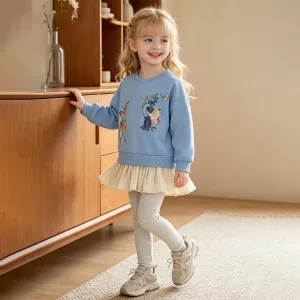 Kids Girls Fashion Autumn Breathable Printed Stitching Long-Sleeve Top Tight Pants Two-Piece Set