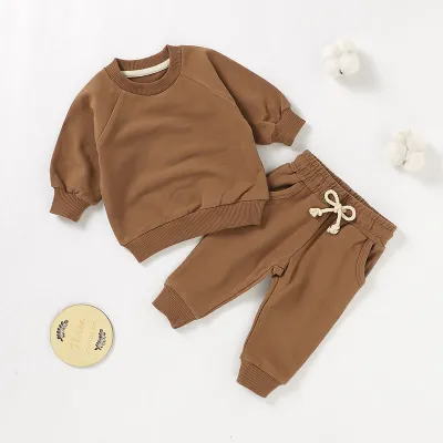 Kids Baby Boys And Girls Fashion Casual Spring And Autumn Solid Color Long-Sleeve Sweatshirt Pants Two-Piece Set