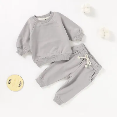 Kids Baby Boys And Girls Fashion Casual Spring And Autumn Solid Color Long-Sleeve Sweatshirt Pants Two-Piece Set