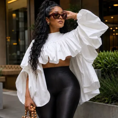 Women'S Fashion Creative Irregular Ruffled Long Sleeve Bouse