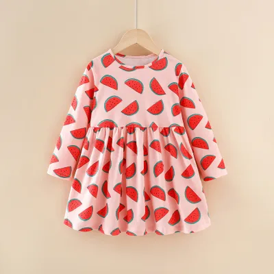 Kids Girls Fashion Casual Spring And Autumn Cartoon Printed Long Sleeve Dress