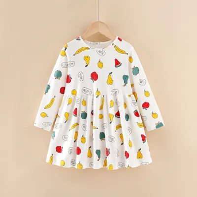 Kids Girls Fashion Casual Spring And Autumn Cartoon Printed Long Sleeve Dress