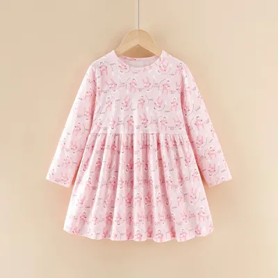 Kids Girls Fashion Casual Spring And Autumn Cartoon Printed Long Sleeve Dress