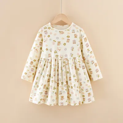 Kids Girls Fashion Casual Spring And Autumn Cartoon Printed Long Sleeve Dress