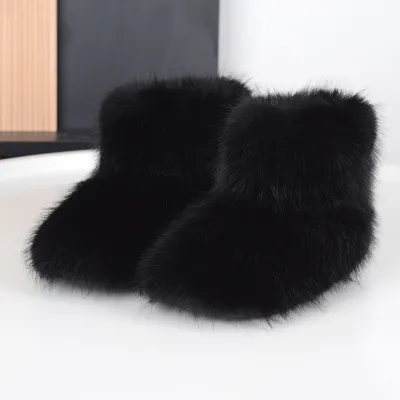 Kids Boys And Girls Fashion Winter Imitation Leather Fleece-Lined Mid-Tube Snow Boots