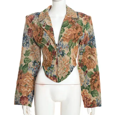 Women'S Fashion Casual Spring Jacquard Lapel Long Sleeve Zipper Jacket