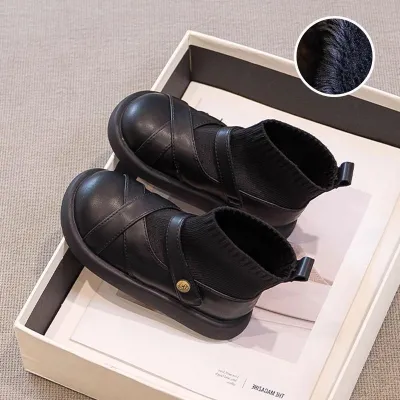 Kids Girls Fashion Spring And Autumn Solid Color Stitching Boots