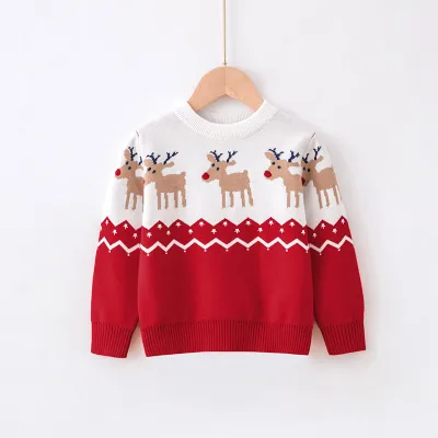 Christmas Kids Boys And Girls Fashion Autumn And Winter Jacquard Long-Sleeve Sweater