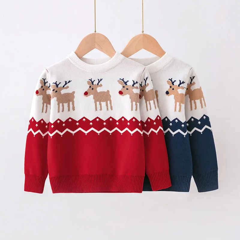 Christmas Kids Boys And Girls Fashion Autumn And Winter Jacquard Long-Sleeve Sweater