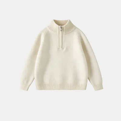 Kids Boys And Girls Fashion Autumn Winter Solid Color Half-High Collar Half-Zip Long-Sleeve Sweater