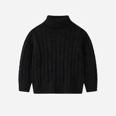 Kids Boys And Girls Fashion Autumn And Winter Solid Color High Collar Twist Sweater