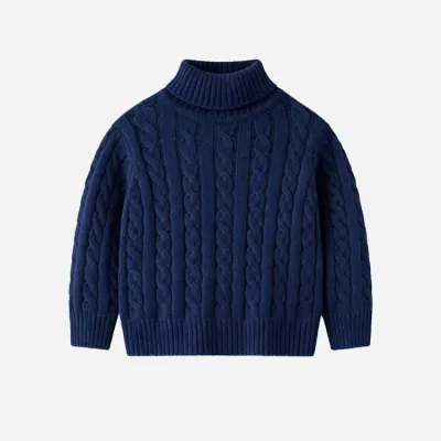 Kids Boys And Girls Fashion Autumn And Winter Solid Color High Collar Twist Sweater