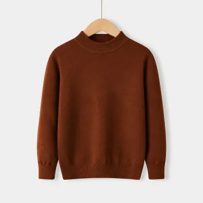 Kid Boys And Girls Fashion Autumn And Winter Solid Color Half High Collar Warm Knitted Sweater