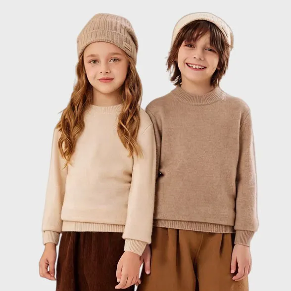 Kid Boys And Girls Fashion Autumn And Winter Solid Color Half High Collar Warm Knitted Sweater