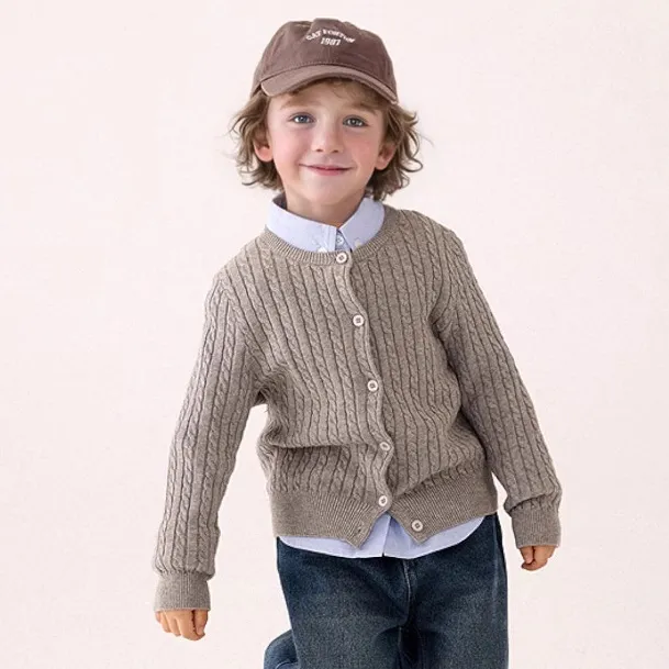 Kids Boys And Girls Fashion Spring And Autumn Solid Color Twisted Single-Breasted Cardigan Sweater