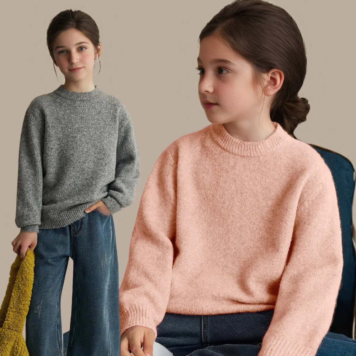 kids  Boys' and girls fashion Autumn And Winter  Solid Color Long Sleeve knitted Sweater