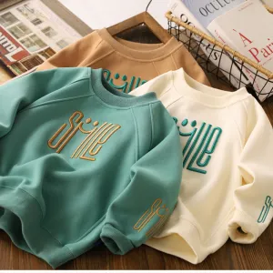 Kids Boy'S Fashion Casual Autumn Letter Embroidered Long Sleeve Sweatshirt