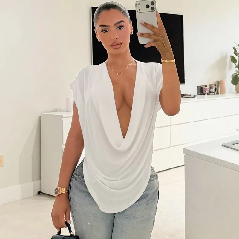 Women Fashion Solid Color Cowl Neck Sleeveless Top