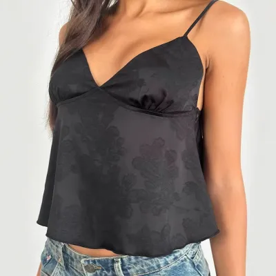 Women'S Fashion Elegant Sexy Solid Color Jacquard Deep V-Neck Slim-Fit Camisole