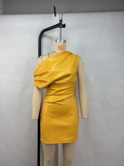 Women'S Fashion Sexy Solid Color Slant Shoulder Sleeveless Slim-Fit Dress