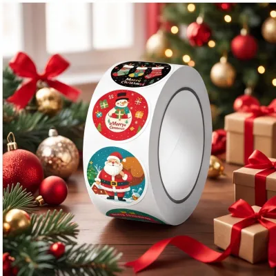 Christmas Cartoon Round Sticker Roll