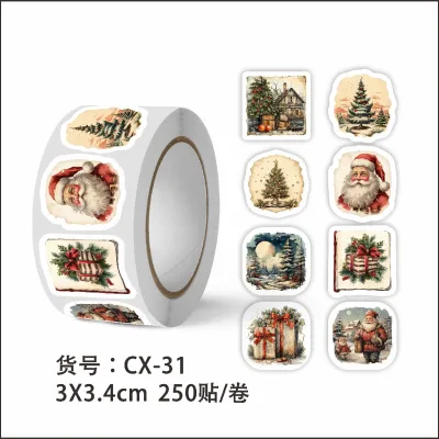 Christmas Gift Decoration Sticker Envelope Greeting Card Sealing 250pcs/Roll