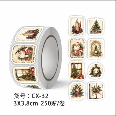 Christmas Gift Decoration Sticker Envelope Greeting Card Sealing 250pcs/Roll