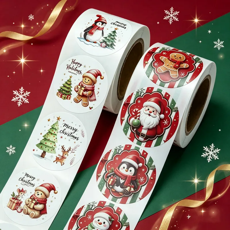 Christmas Cartoon Snowman Christmas Tree Gift Packaging Sealing 250 Stickers/Roll