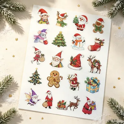 Christmas Cute Cartoon Elk Snowman Laser Gift Box Decorative Stickers